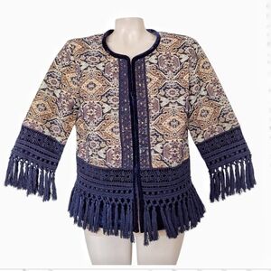 Boston Proper Bohemian Fringe Tapestry Jacket